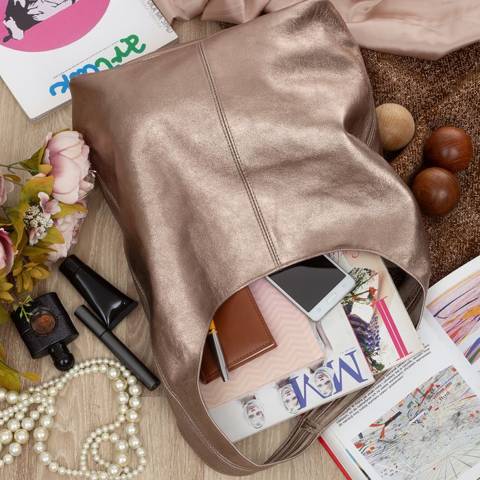 VERA PELLE torebka damska skórzana worek na ramię V517 c.złota