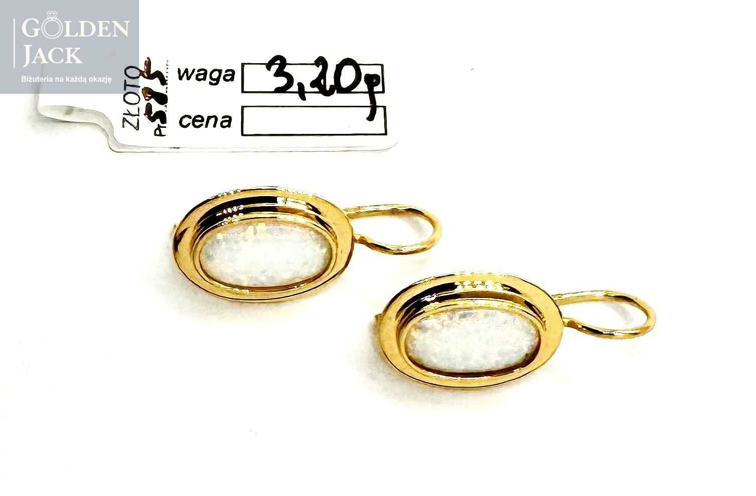 Złote owalne kolczyki z Opalem na bigiel zamknięty złoto pr. 585 3,2 g