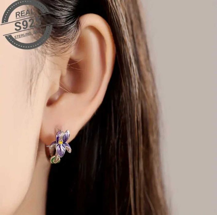 Набір елегантних сережок з ірисом 925 срібла,