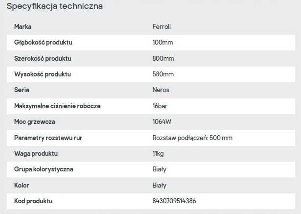 Grzejnik aluminiowy nowy - Ferroli