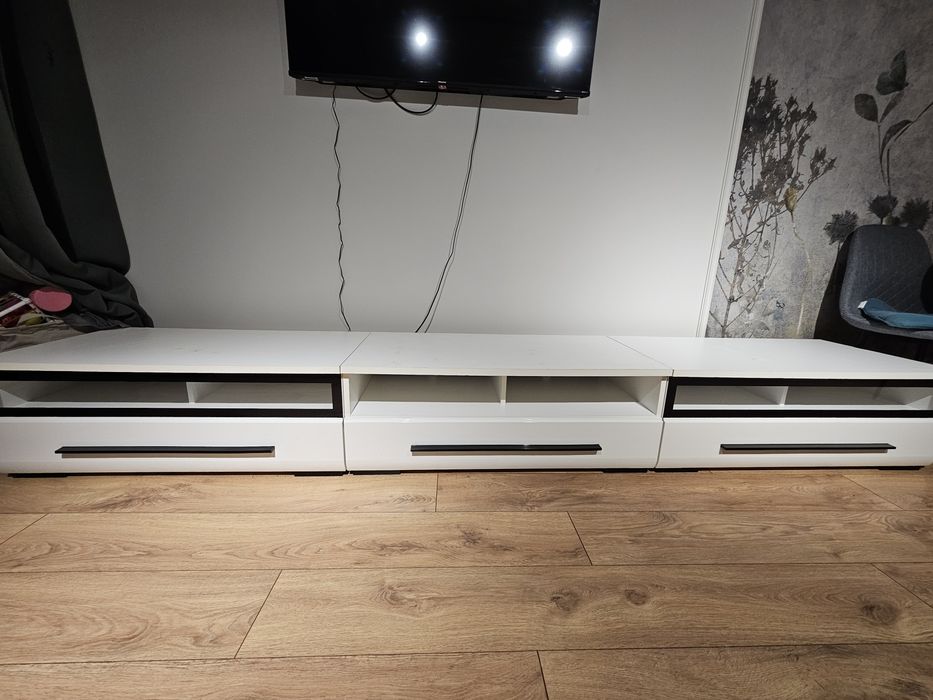 Duża szafka RTV 300 cm (3 segmenty) Biała + Transport Tychy GRATIS