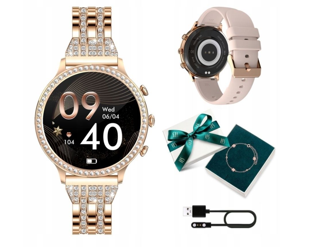 Nowy! Smartwatch Zegarek DAMSKI złoty Bransoletka YES Manta DIAMOND LU