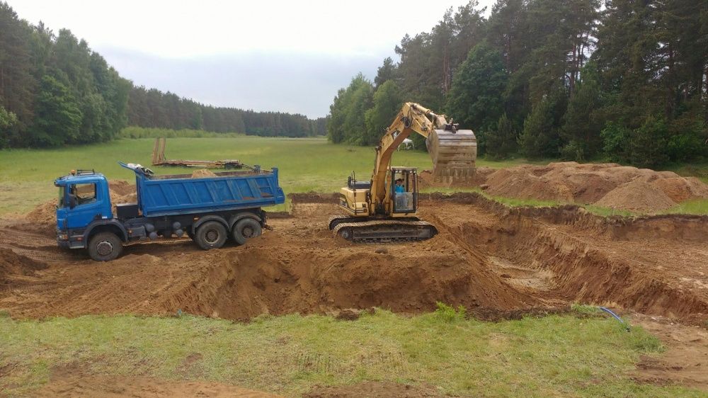 Usługi maszynami budowlanymi Kopanie stawów Koparka Wywrotka Spycharka