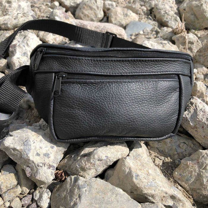 Кожаная качественная бананка. Мужская, черная сумка из кожи.