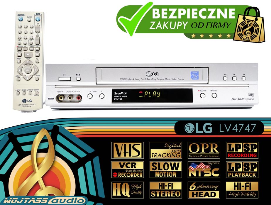 Magnetowid 6-głowicowy LG LV4747 NTSC System.popr.obrazu LP/SP Hi-Fi S