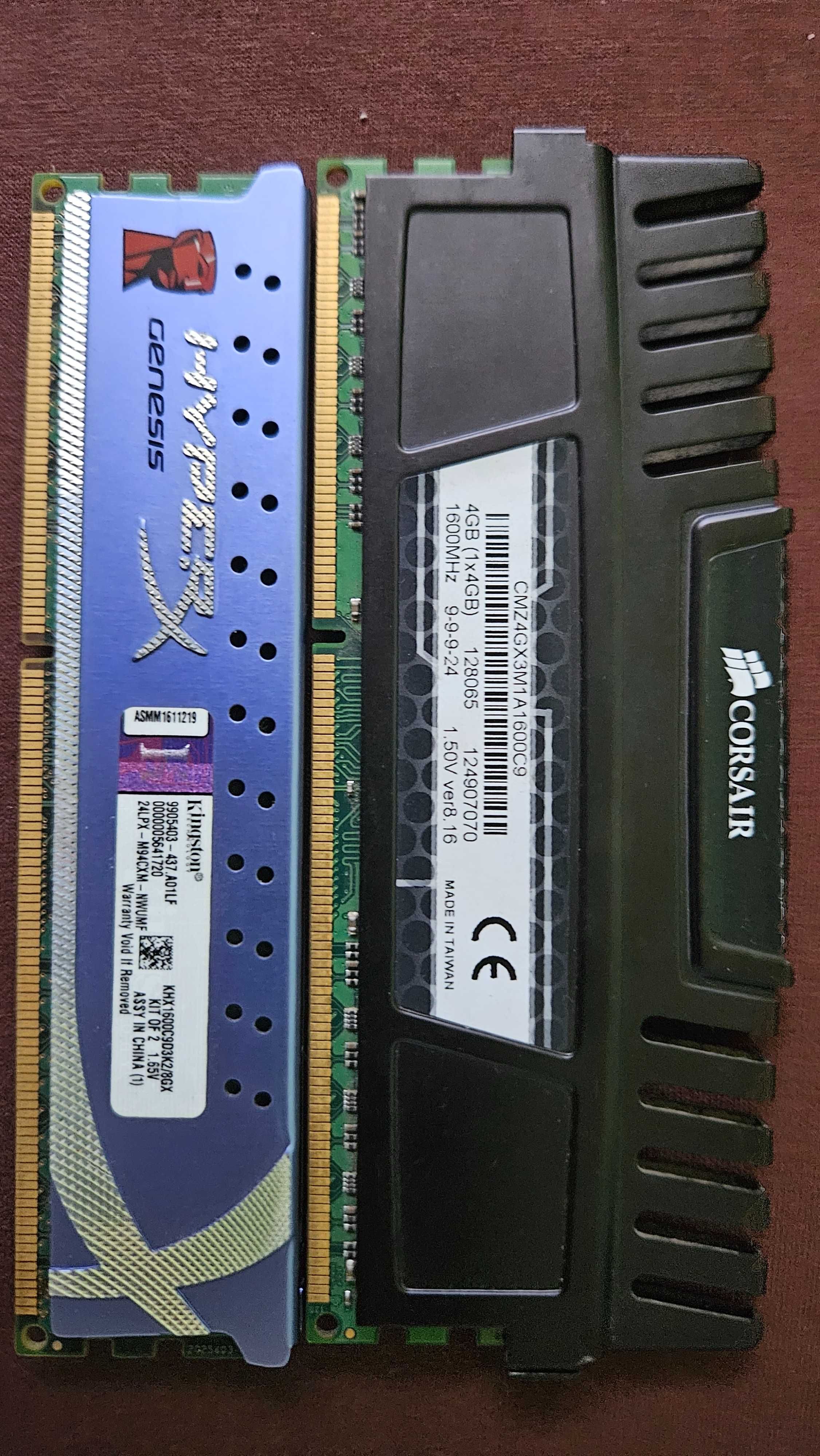 RAM DDR3 2 x 4GB - Corsair Vengance, Kingston HyperX