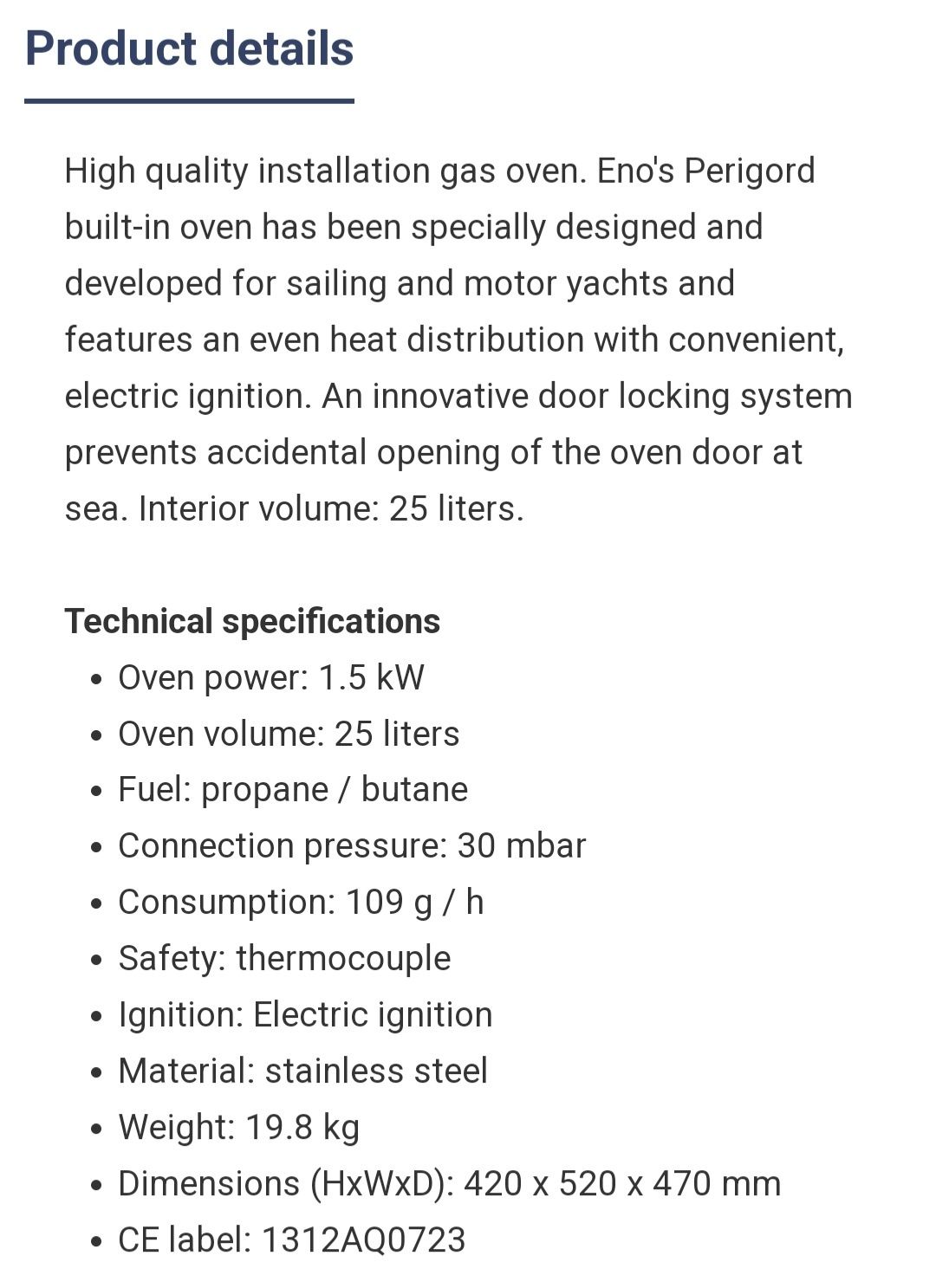 ENO Gas oven- NEW!!!