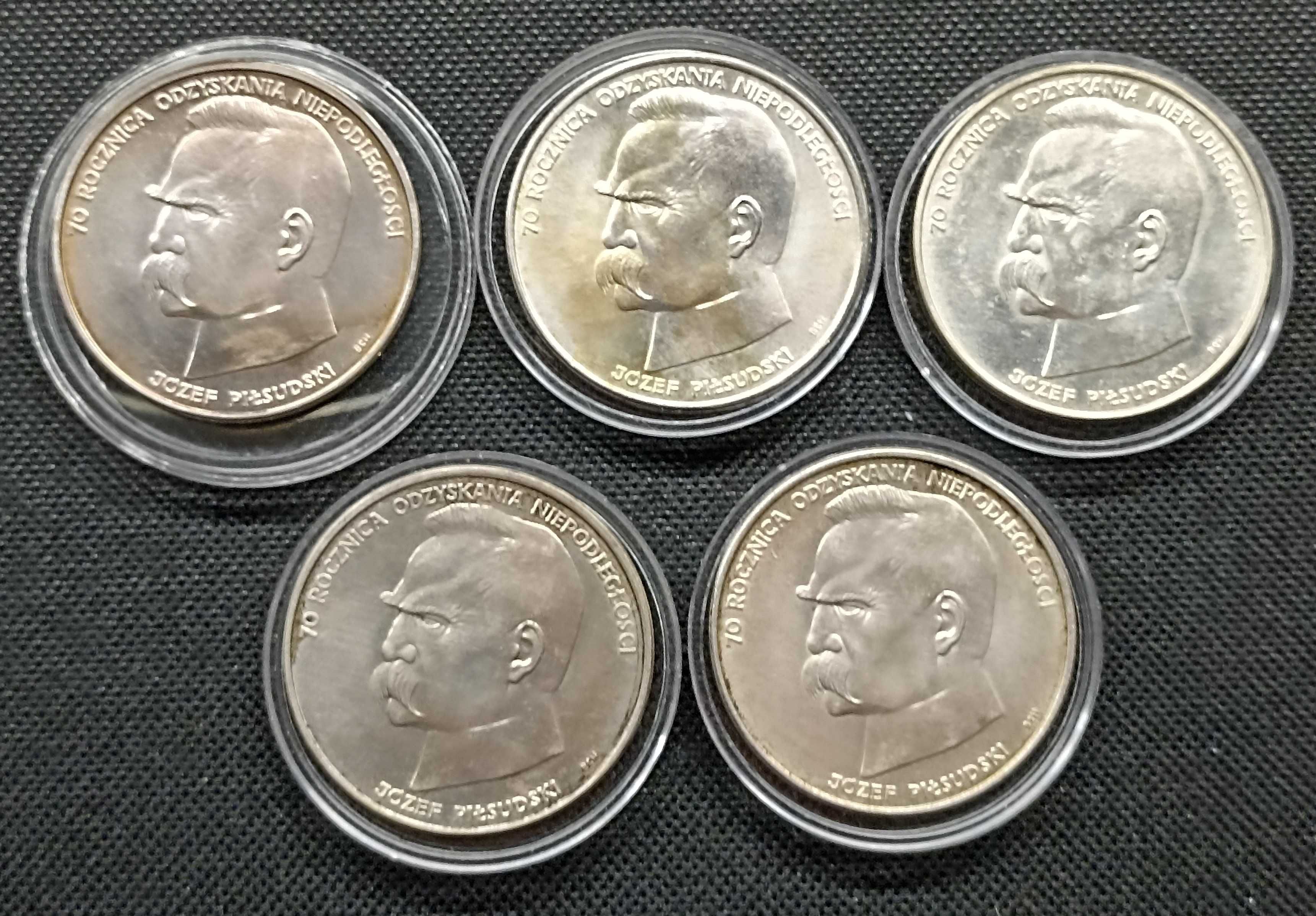 Monety srebrne - 50 000 złotych 1988 Józef Piłsudski - zestaw 5 sztuk