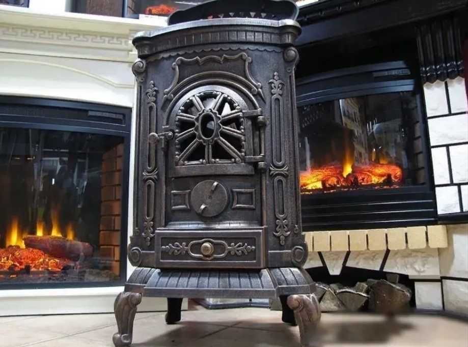 Піч камін буржуйка чавунна Bonro подвійна стінка 9 кВт Золота та чорна