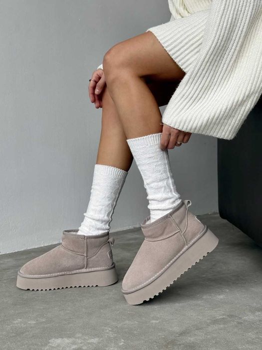 Бежеві уггі платформа натуральна замша бежевые угги на платформе 36-41