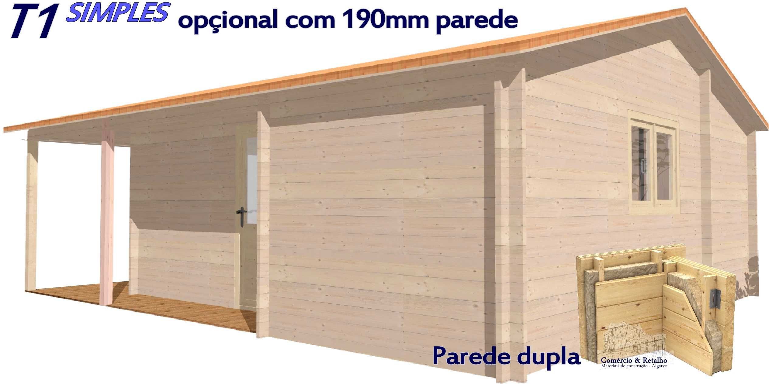 T1 "SIMPLES" total 46m² - interior 30m² Casa de madeira Pré fabricada