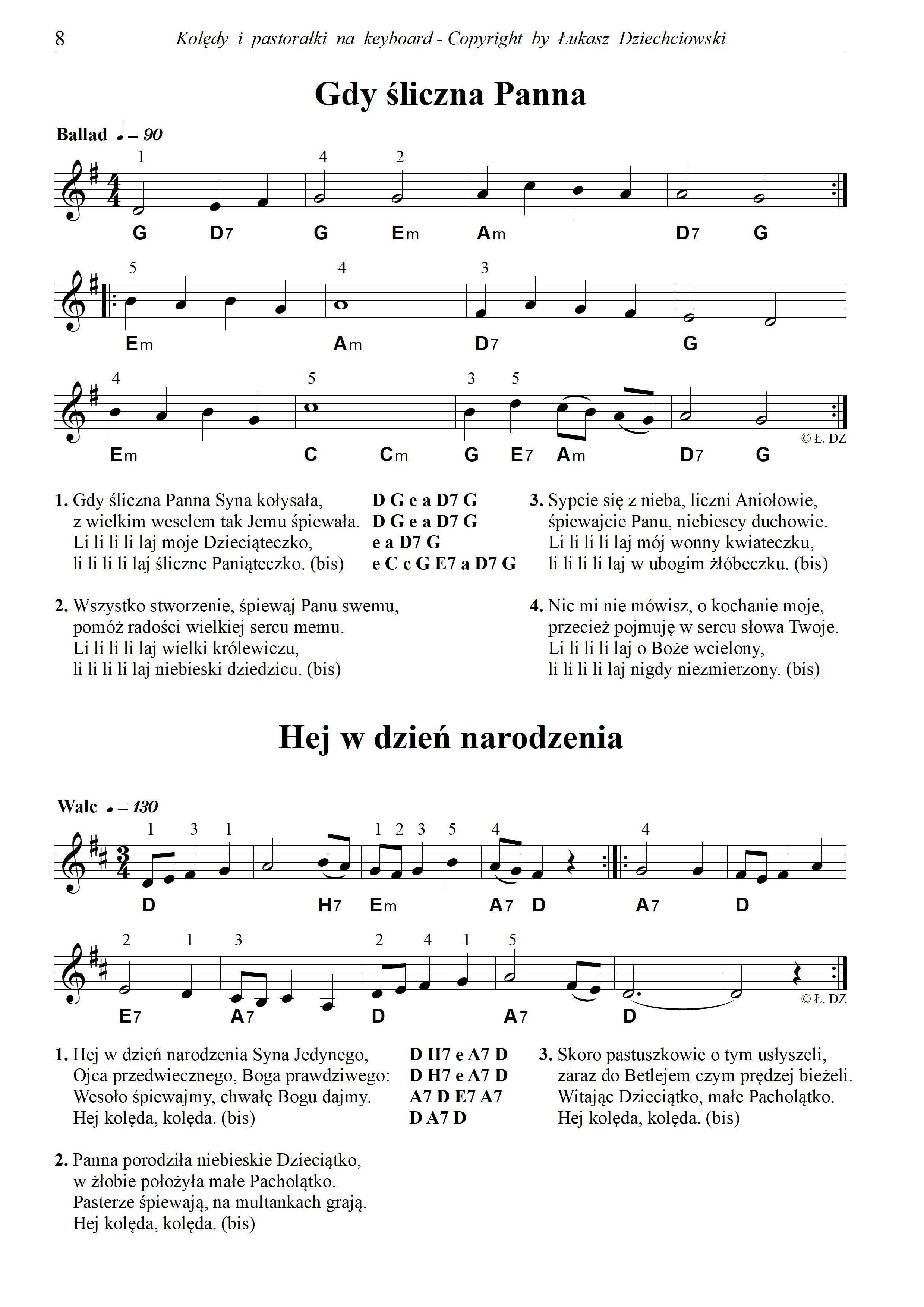 Kolędy na keyboard - nuty, podkłady muzyczne mp3, 60 kolęd akordy nowe