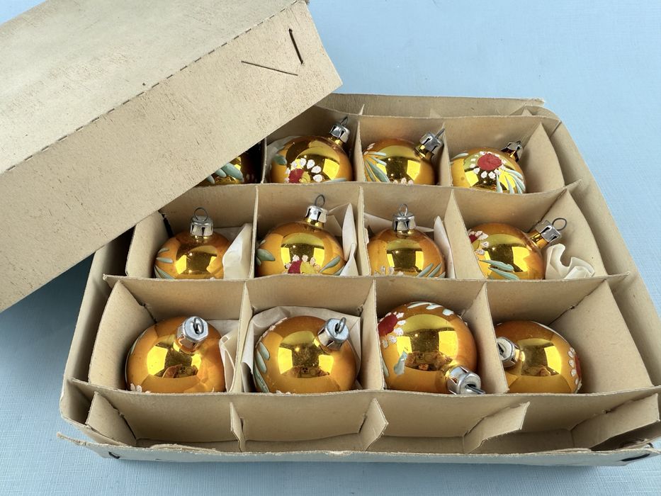 Bombki choinkowe złote szklane 12 szt  świąteczne prl