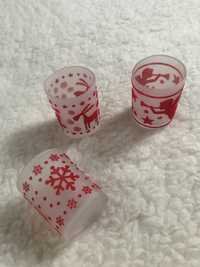 Zestaw 3 szklane świeczniki świąteczne, czerwone wzorki
