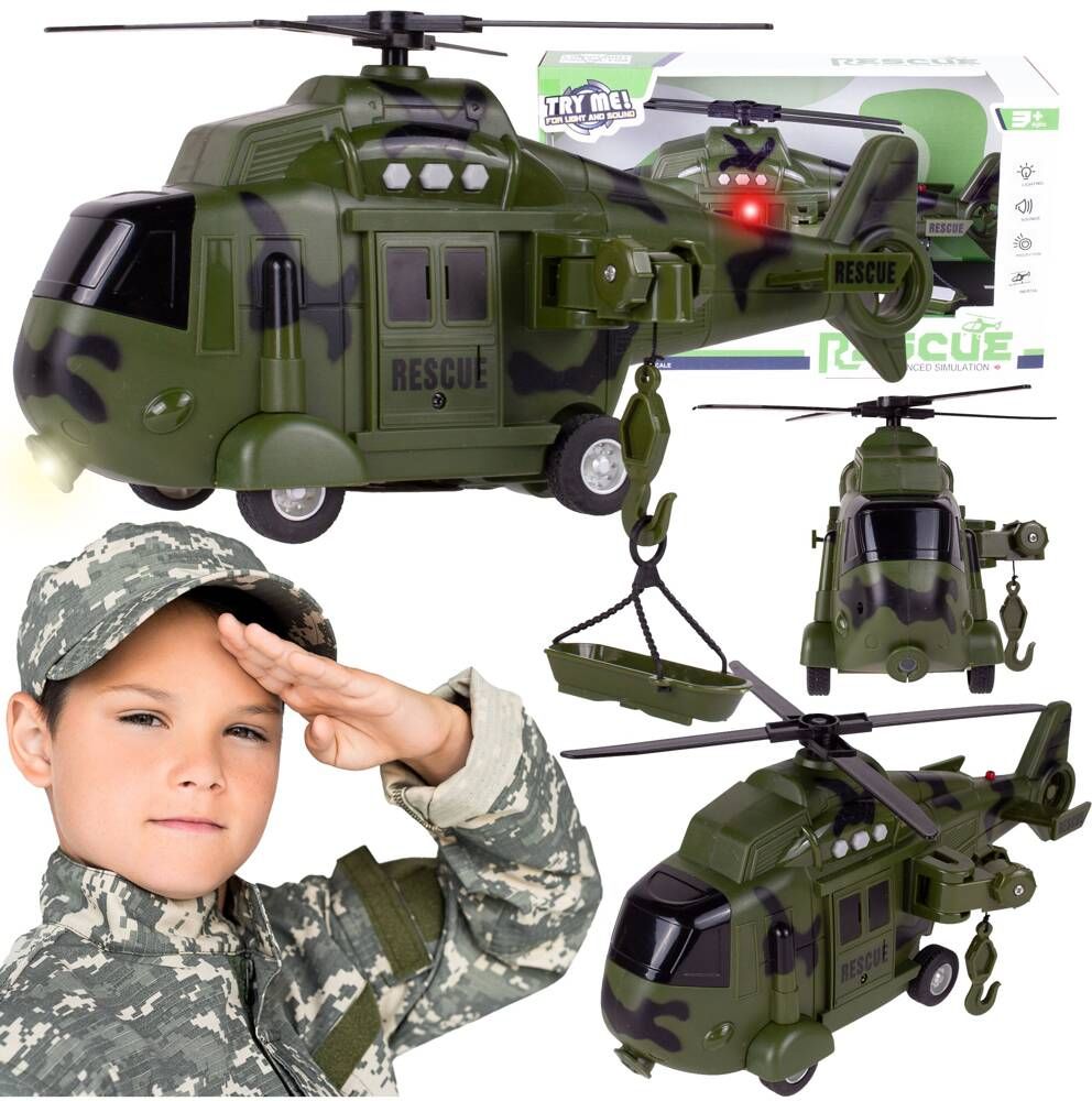 Helikopter Wojskowy Ratunkowy Światło Dźwięk Duży Na Baterię Zabawka