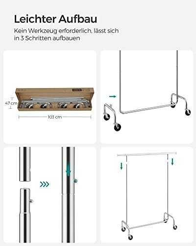 6M9 -33% solidny wieszak stojak na ubrania na kółkach mobilny 130kg