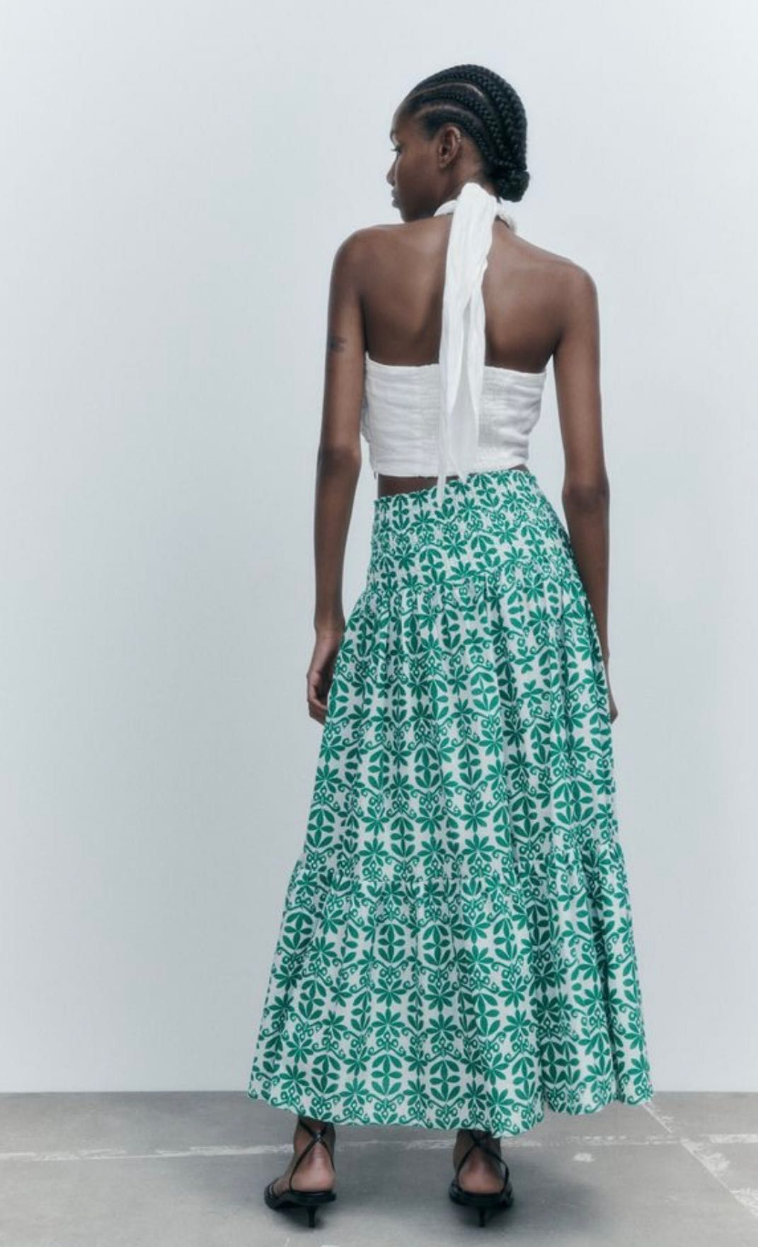 Spódnica Zara bawełniana maxi na gumkę rozmiar M zielona