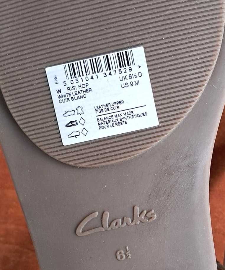 Białe skórzane lekkie sandały Clarks r. 38-39 nowe