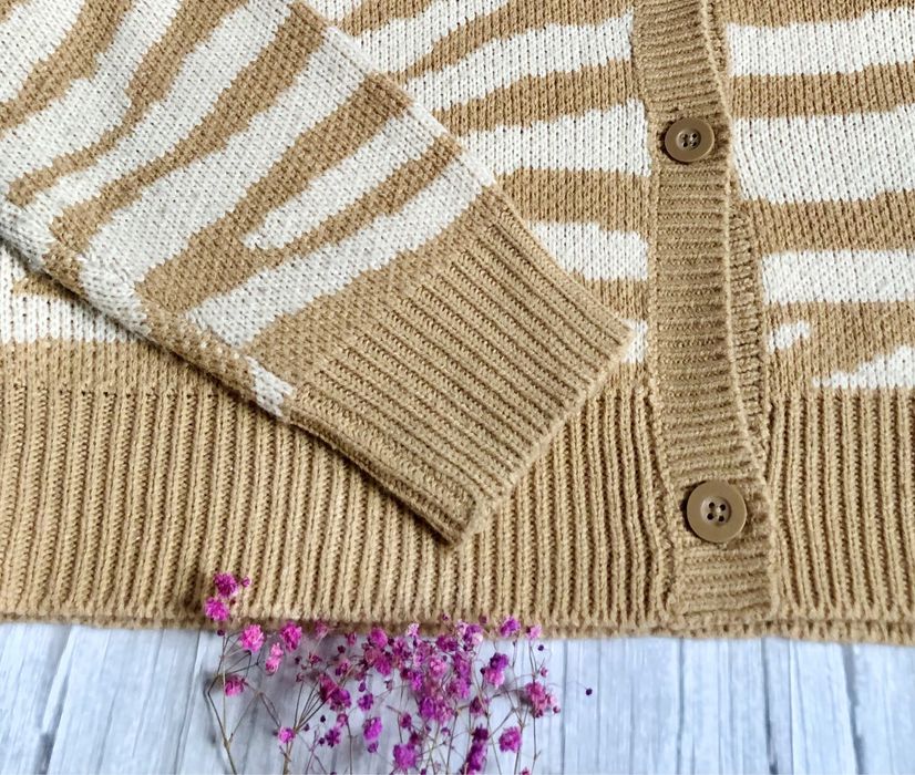 Beżowy kardigan damski zebra Brave Soul oversize miękki sweter L, 40