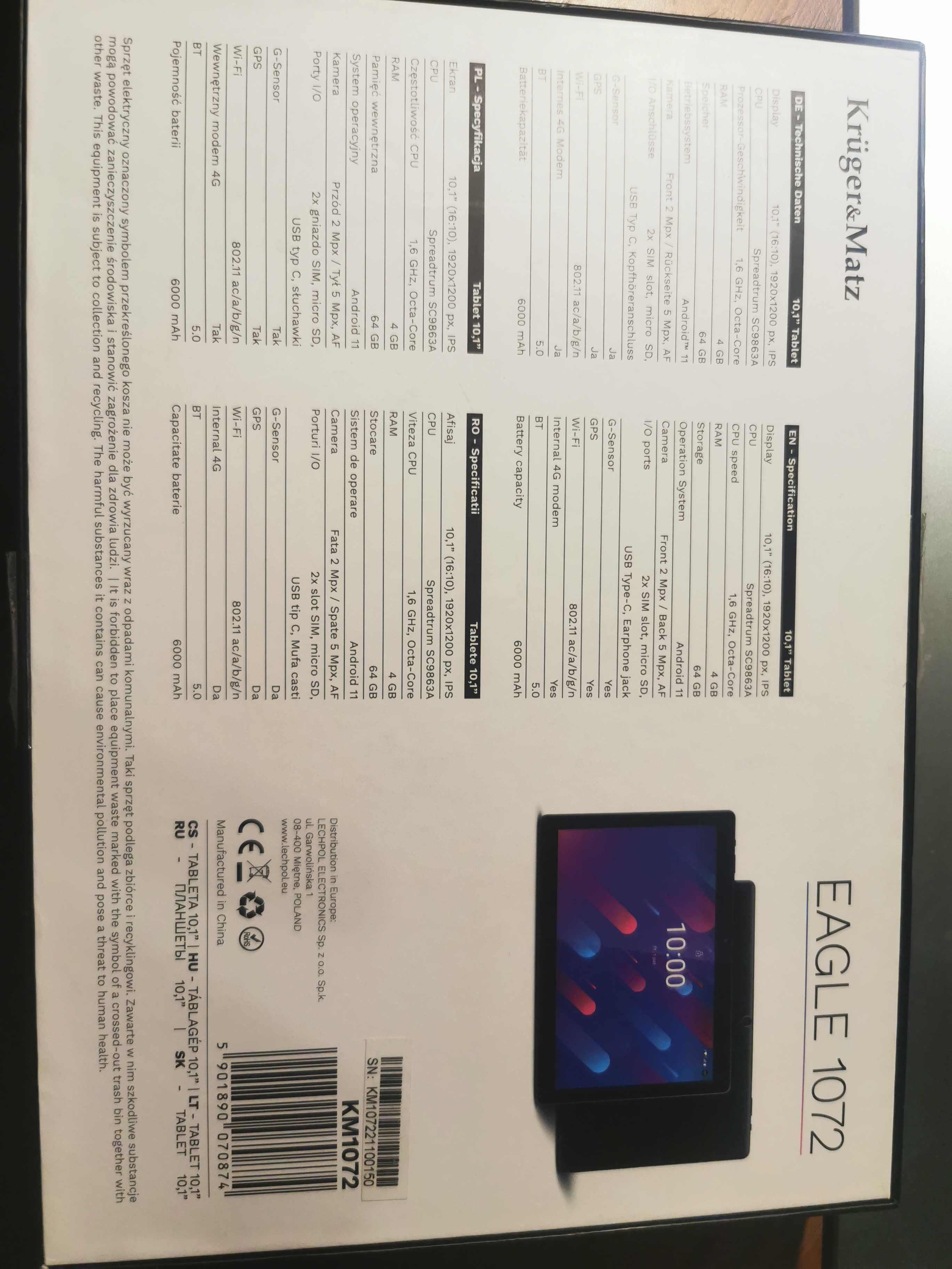TABLET Kruger&Matz EAGLE 1072 10,1" 4/64GB 4G czarny + etui-podstawka