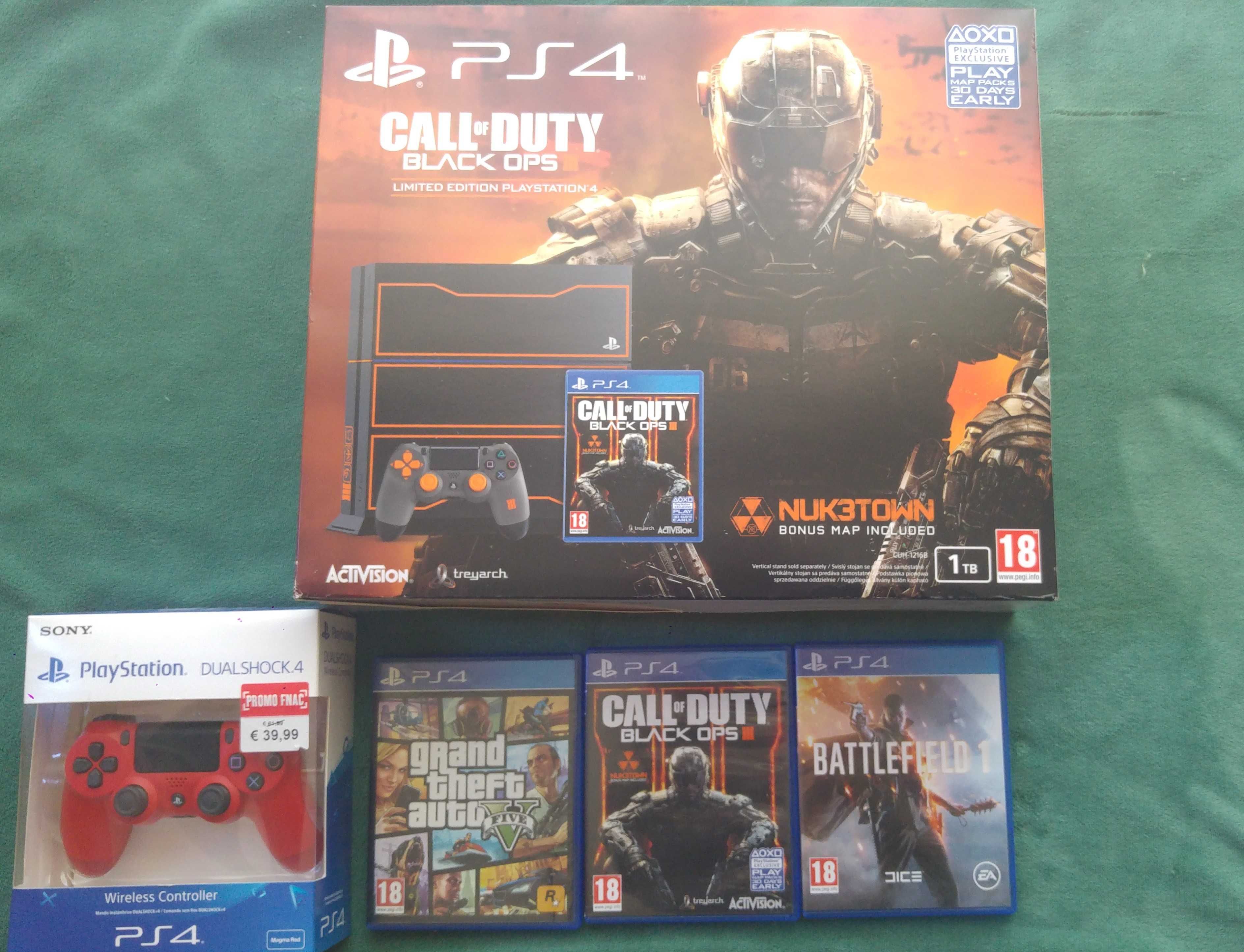 PS4 1TB Edição Limitada Black Ops 3 - 3 Jogos - Comando Extra