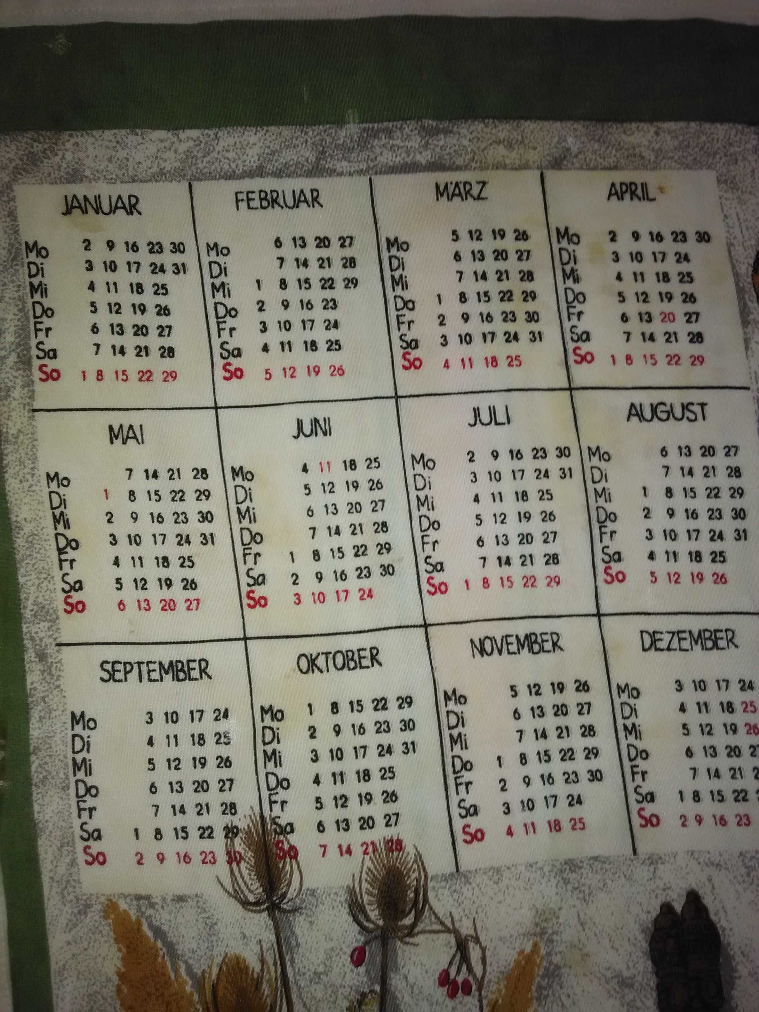 Календарь настенный ГДР 1984 ткань 35х72 см