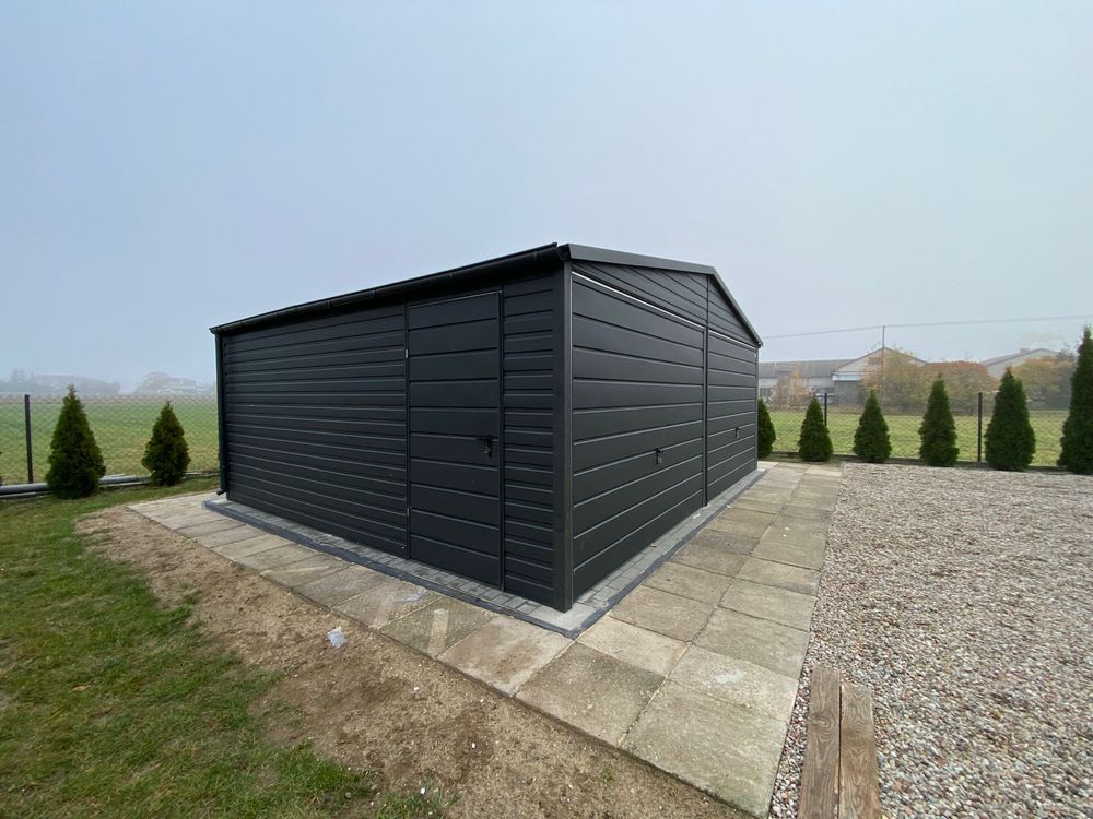 Garaż blaszany 6x5, grafit mat, antracyt, profil zamknięty. PRODUCENT.