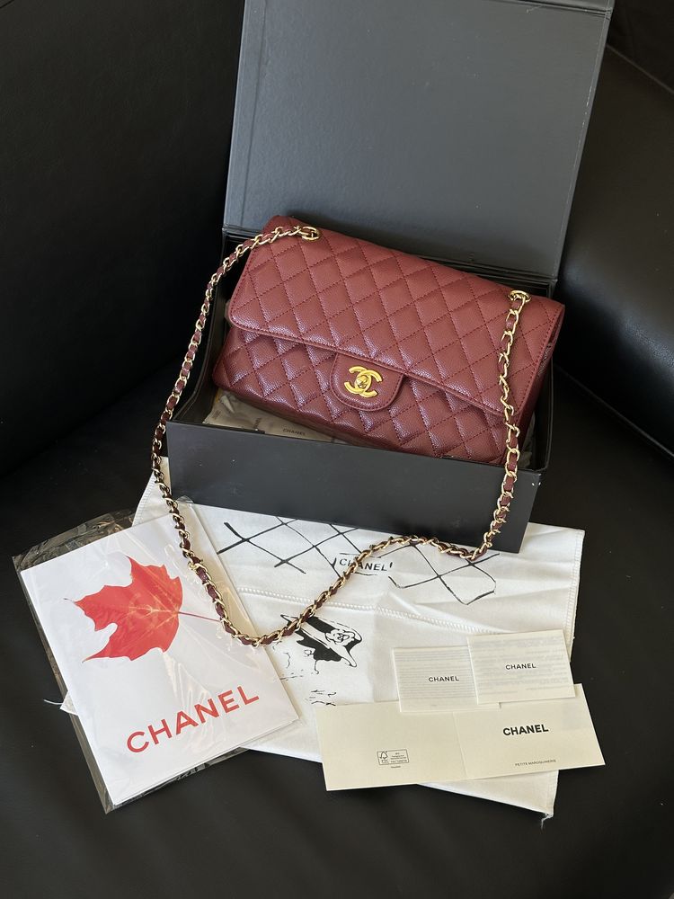 Сумка в стилі Chanel Classic 2.55 Medium Double Flap in Burgundy/Gold