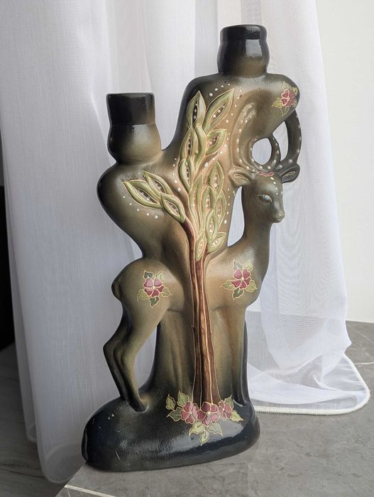 Свічник, статуетка, фігурка олень. Майоліка. Подсвечник