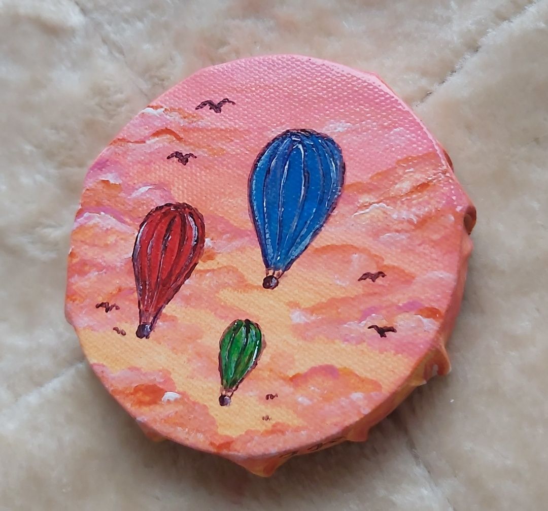 ZACHÓD I BALONY obraz akrylowy okrągłe płótno 10x10cm abstrakcja