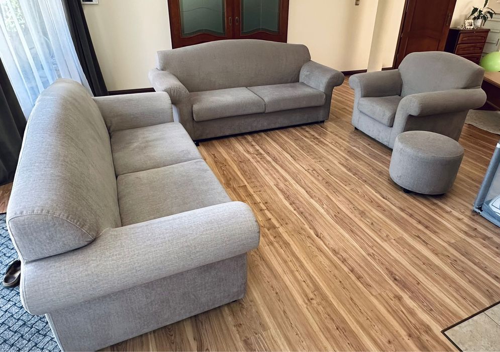 2 x sofa, fotel, puf szary