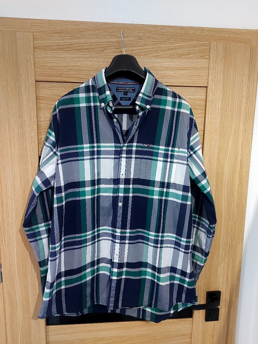 Oryginalna męska bawełniana koszula roz XL w kratkę Tommy Hilfiger