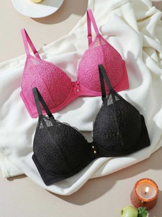 Комплект кружевных бюстгальтеров MAVEN, 2 шт чёрный и малиновый