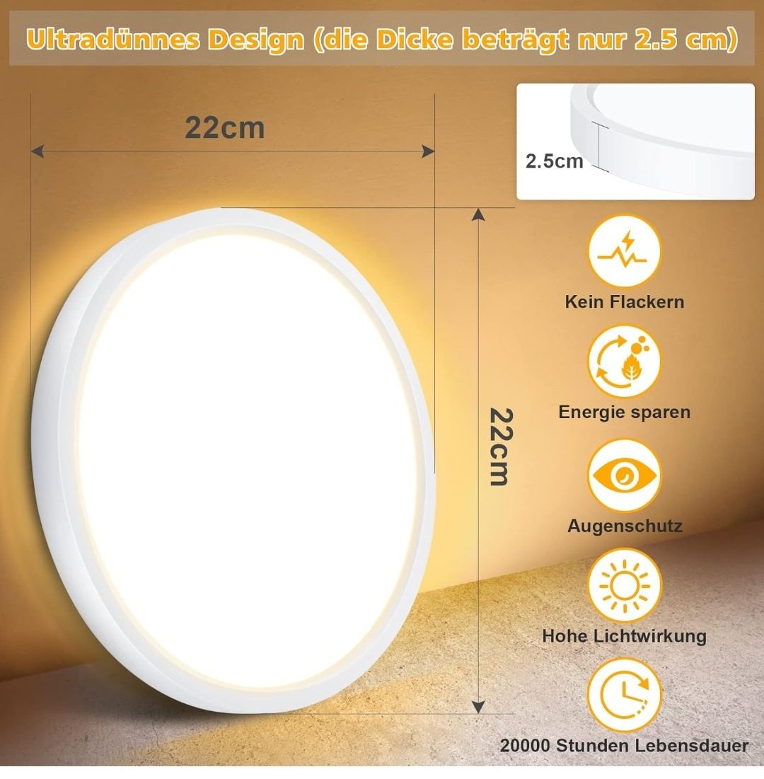 Defurhome Lampa sufitowa LED, płaska, panel okrągły