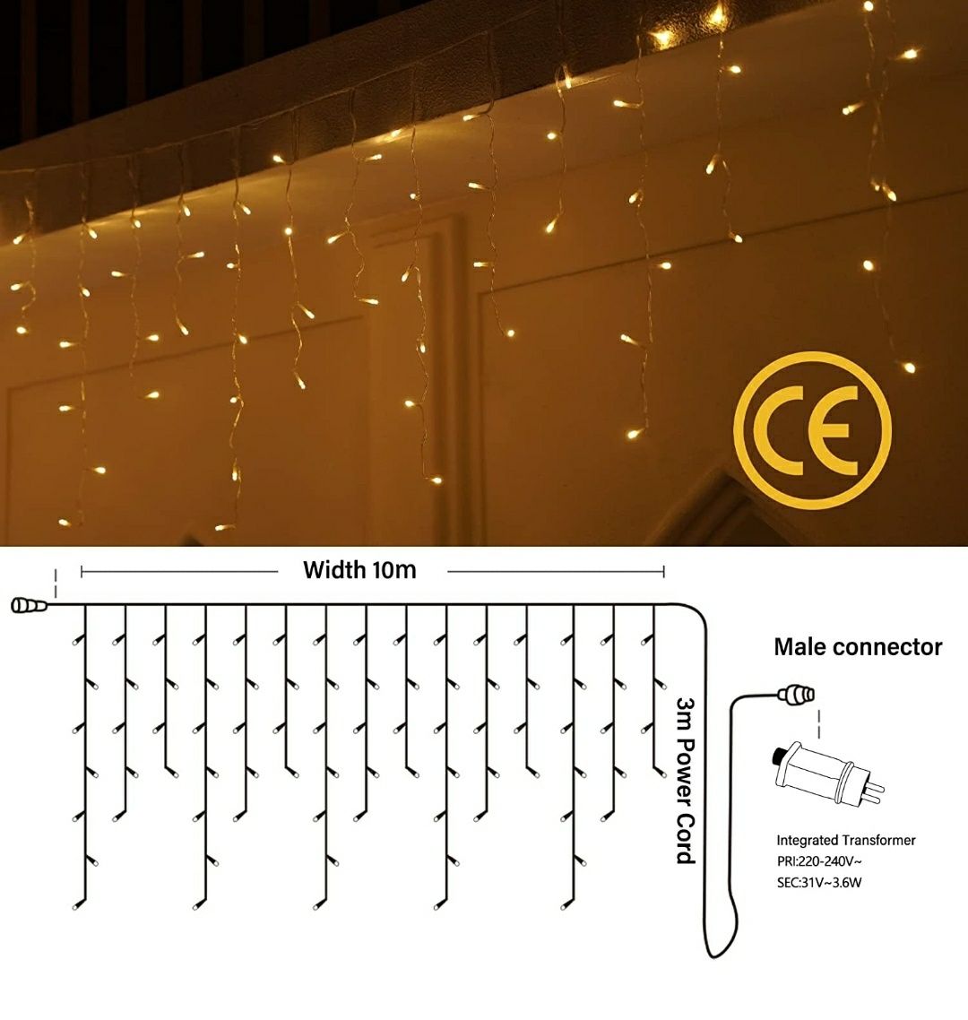 Cascata luzes Natal Led 10M