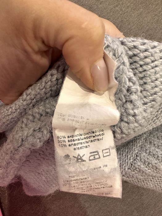 Серый голубой шерстяной свитер теплый гольф кофта шерсть натуральний