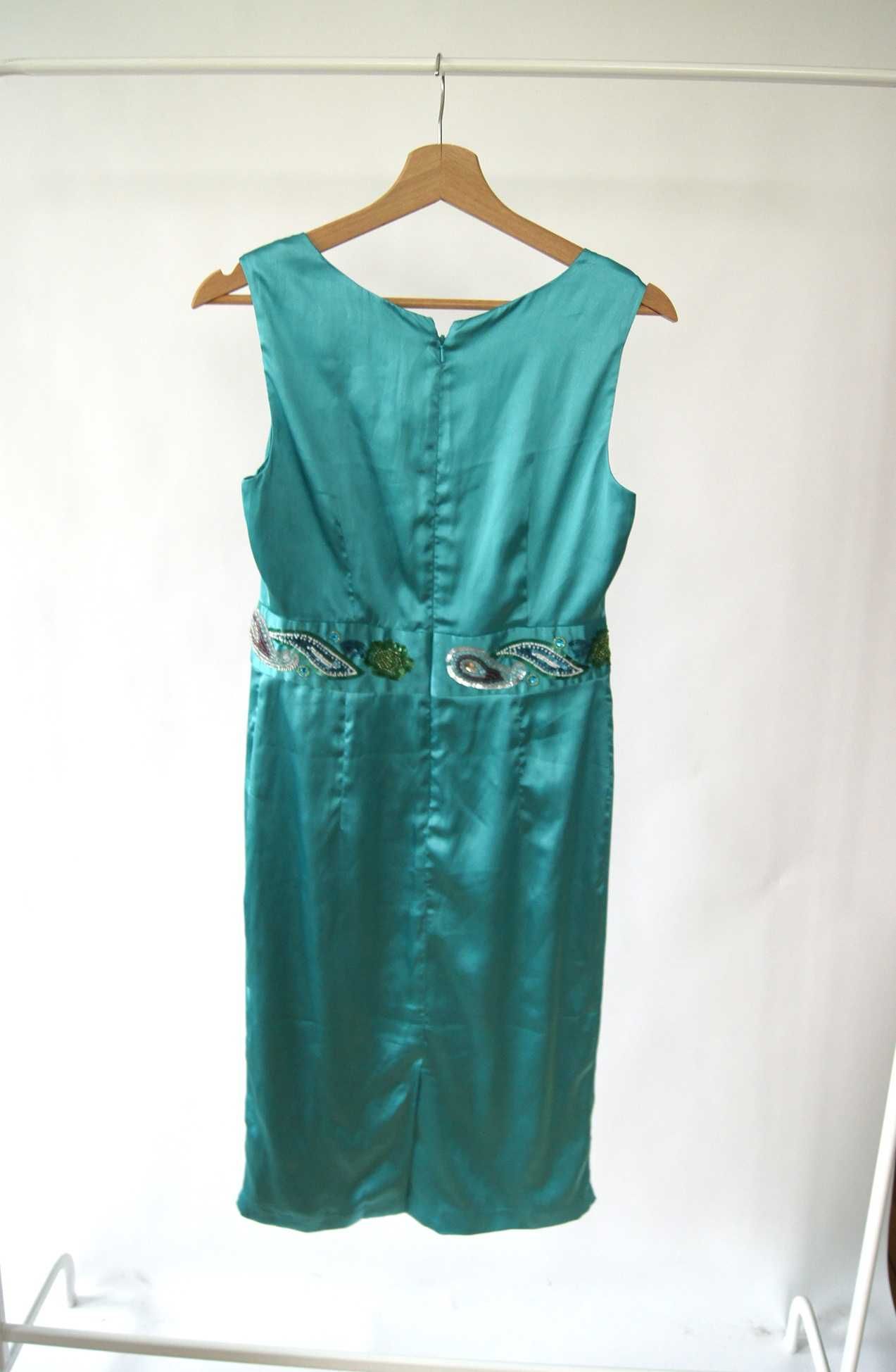 jasnozielona morska turkusowa śliska lśniąca sukienka prosta S M mięta