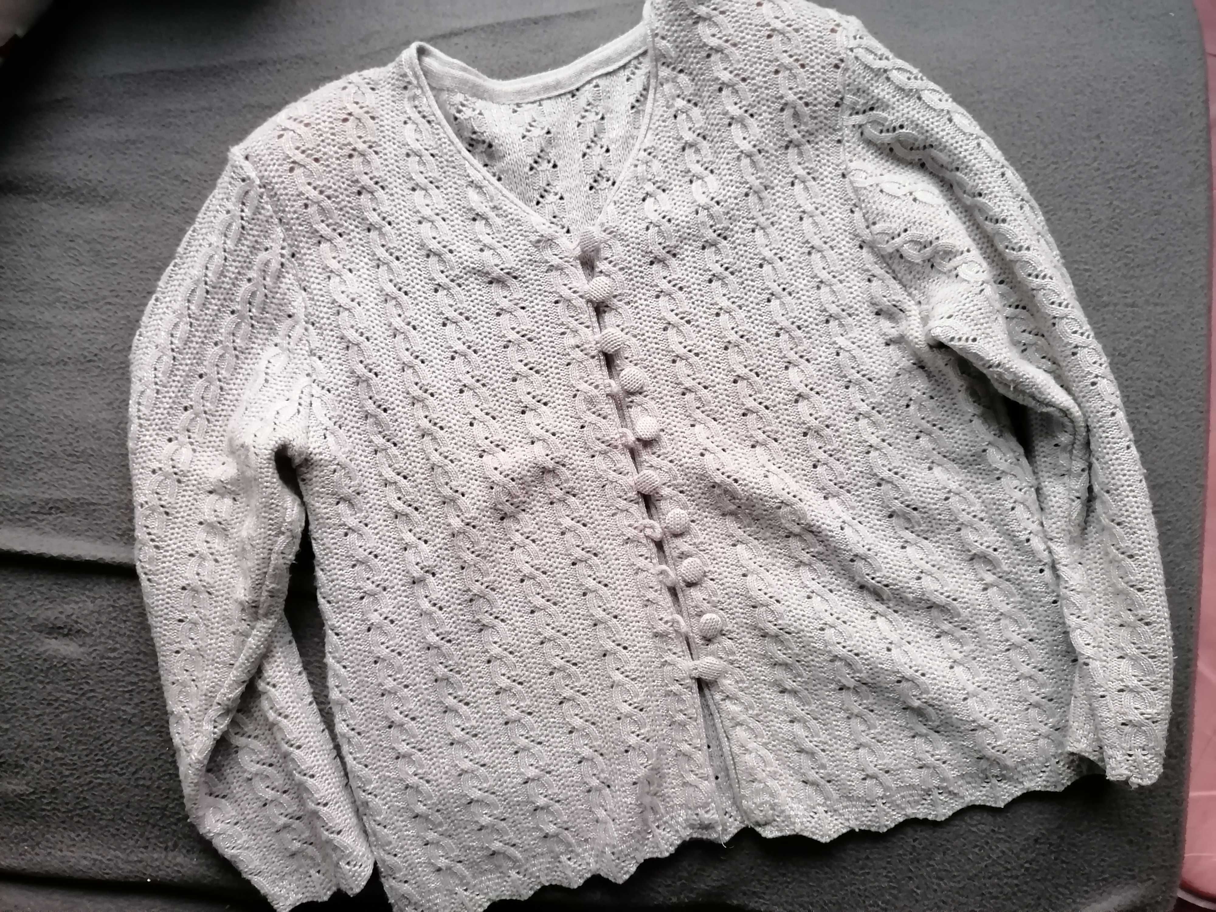 Lana szary sweter rozpinany jedwab vintage r. L/XL 40/42