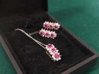Srebro 925 piękny zestaw z elementami różowymi