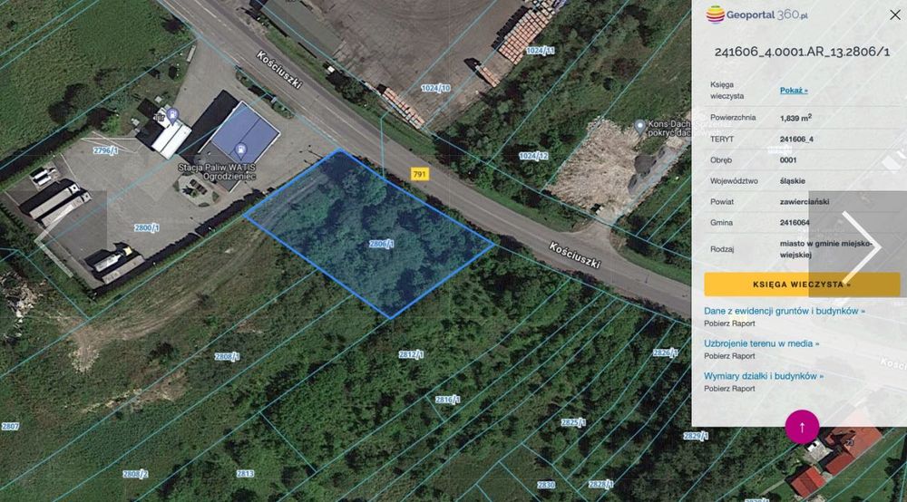 Działka , ul. Kościuszki