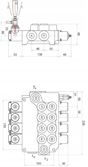 4/24 Rozdzielacz hydrauliczny 4 sekcyjny 80L + nurnik