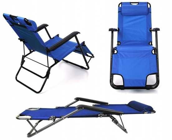 Ogrodowy LEŻAK PLAŻOWY turystyczny rozkładany 3 pozycje niebieski
