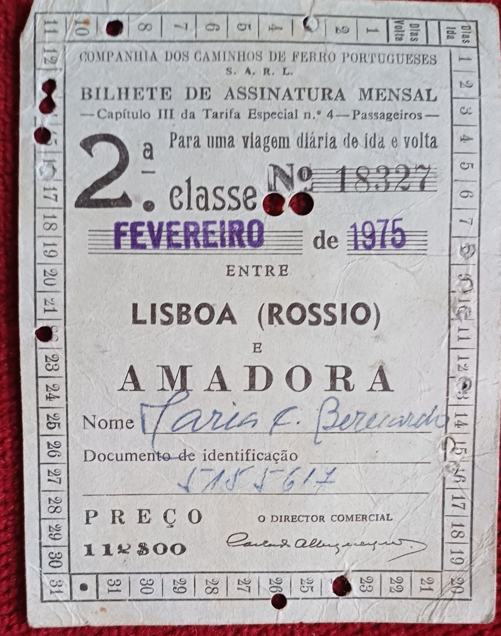 Bilhete Mensal da C. P. Ano 1975