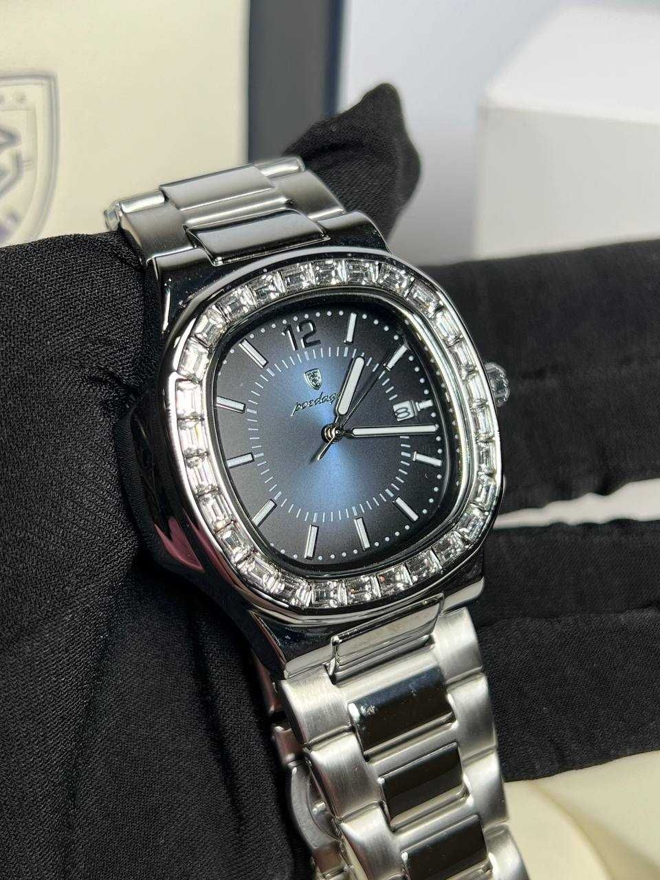 Часы Poedagar Crystal серебряные с синим циферблатом