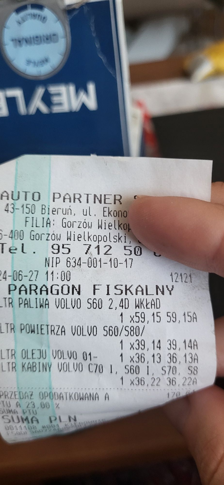 Filtr paliwa Volvo S60 2.4 D wkład