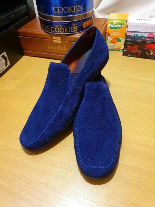 • Мокасини чоловічі сині, замша 45, 29,5см •