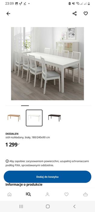Stół IKEA biały EKEDALEN 180/240x90x75