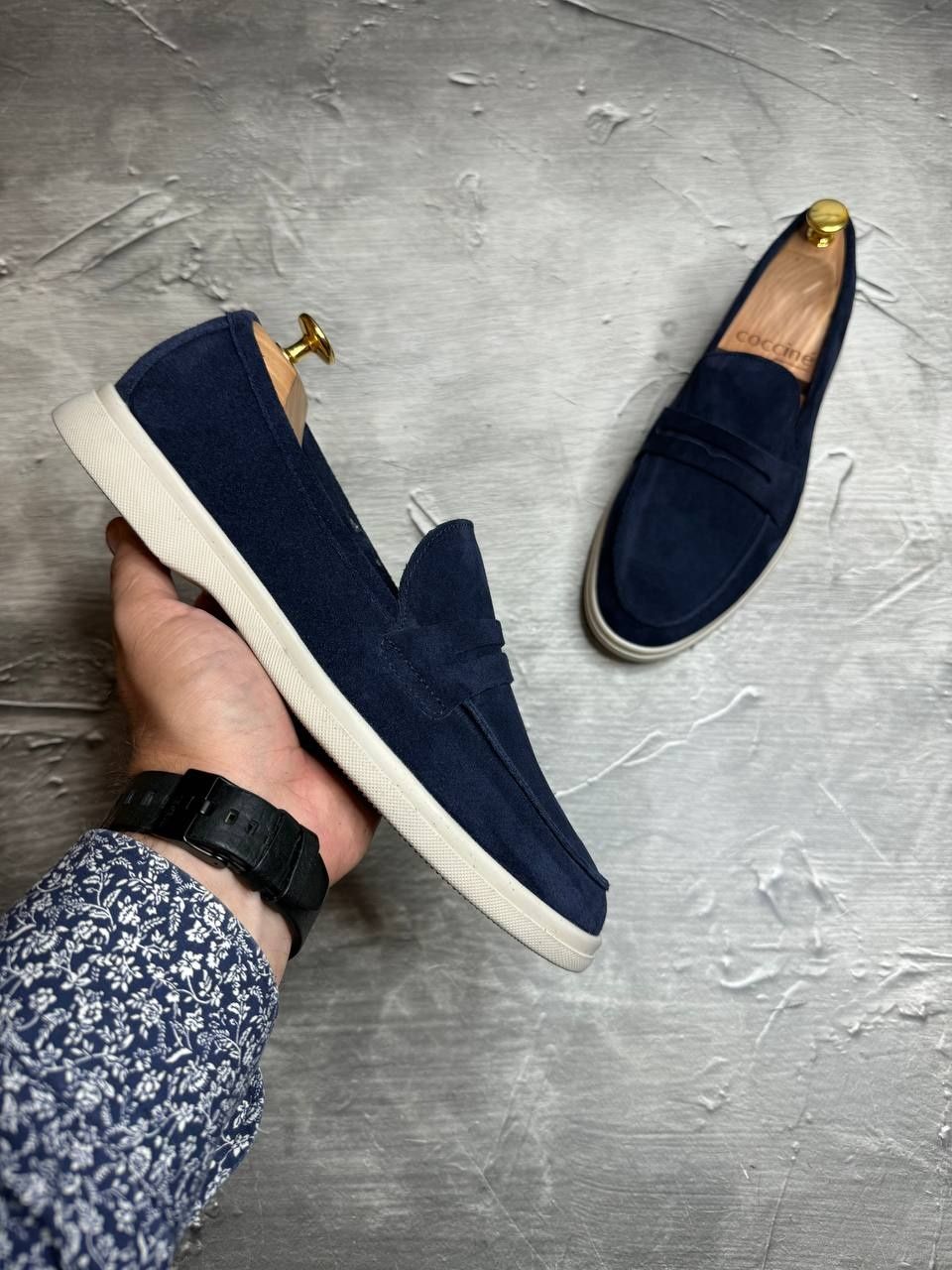 Лоферы Замшевые мужские синие LORO PIANA Suede ROYAL! Туфли Лоферы ХИТ