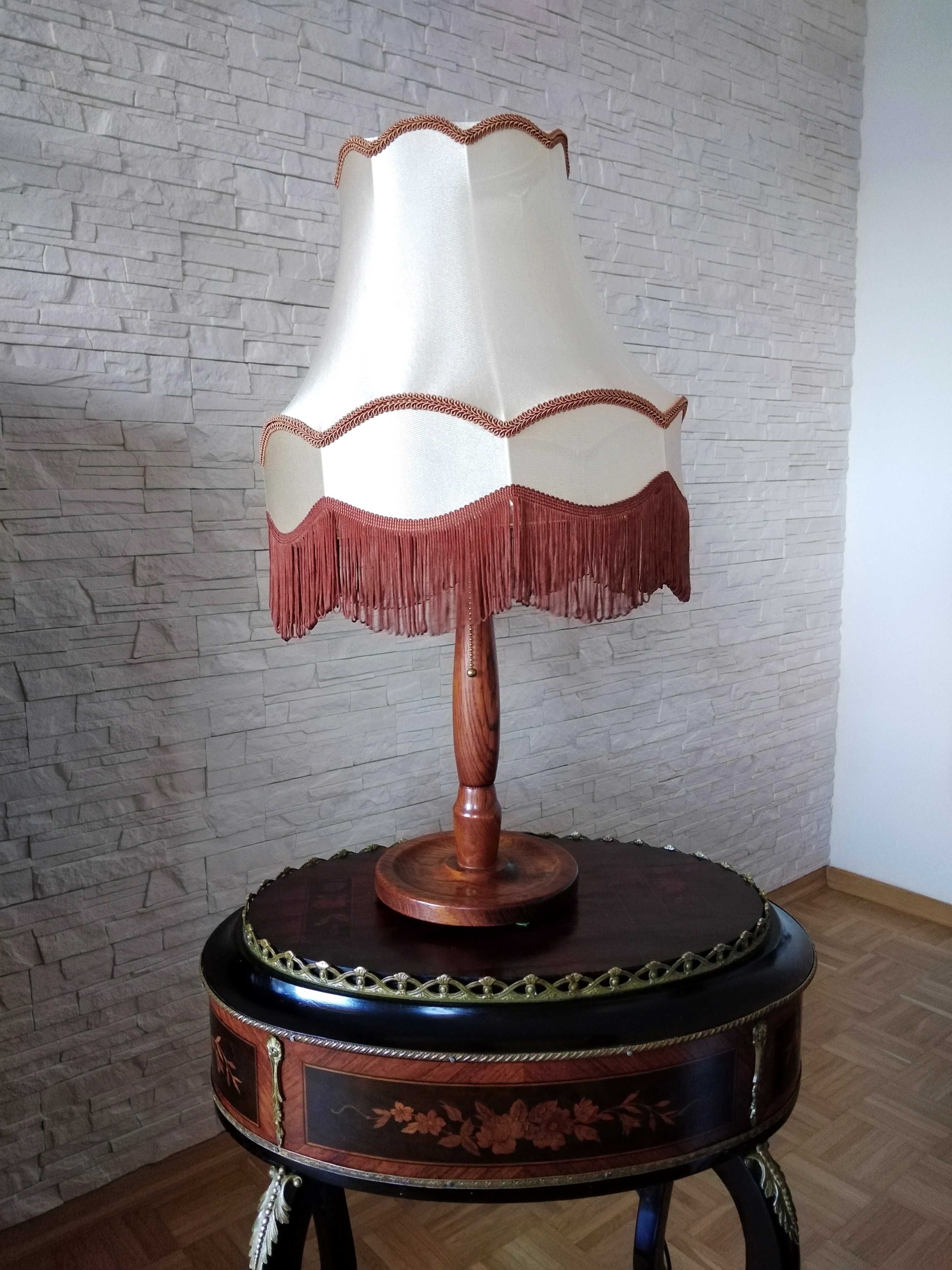 Lampa drewniana stołowa retro PRL abażur