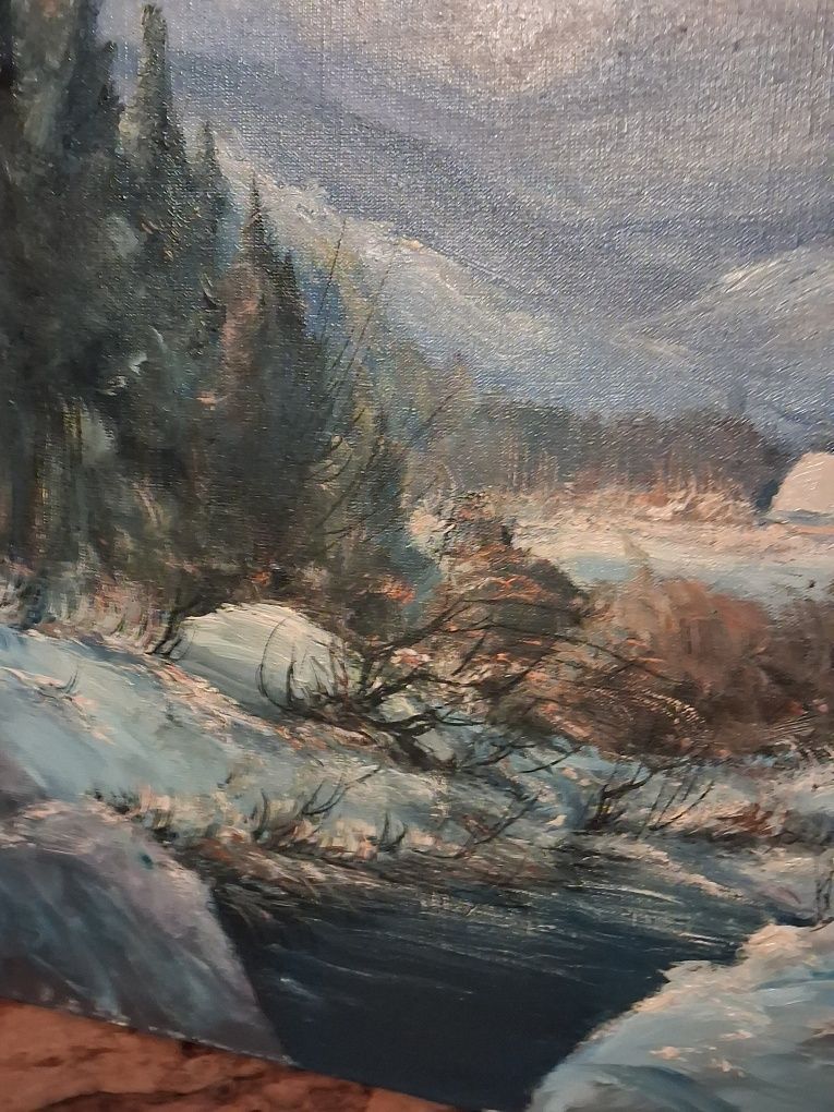 Obraz pejzaż malowany na płótnie olejny 82/60 cm sygnowany